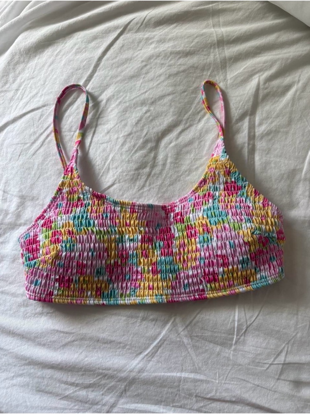 Smocked Multicolor Bralette Top - Pink, Yellow, Blue